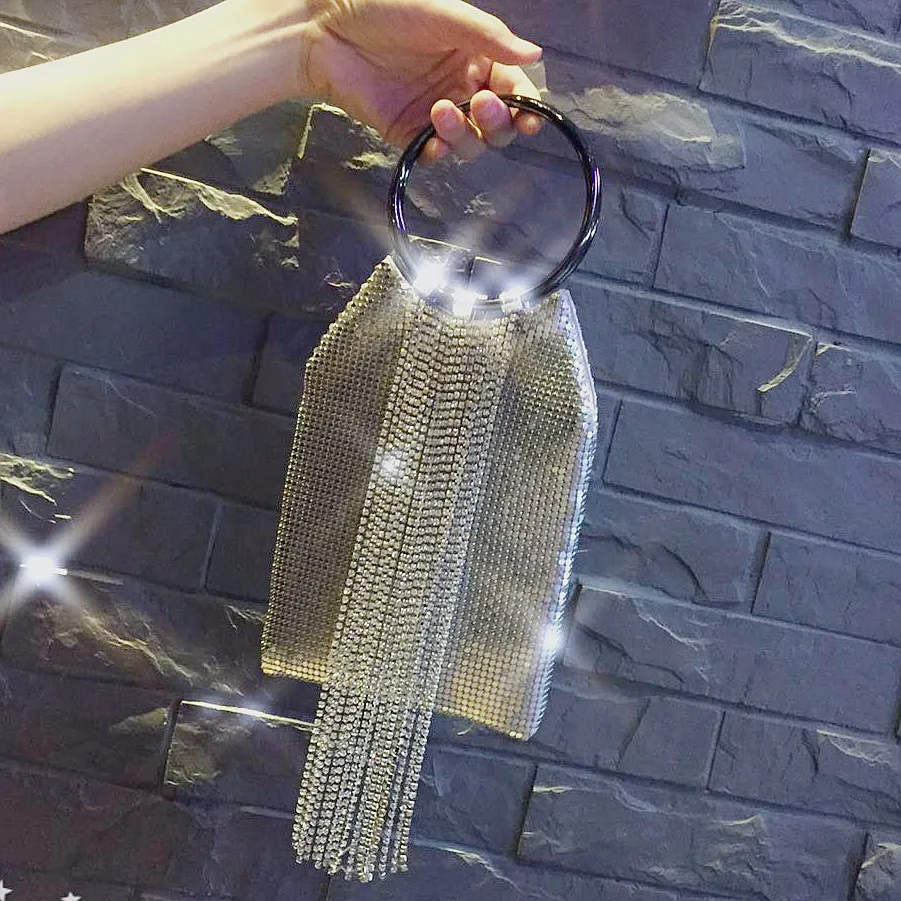 Новое кольцо со стразами серебряная цепочка с блестками модная сумка женский