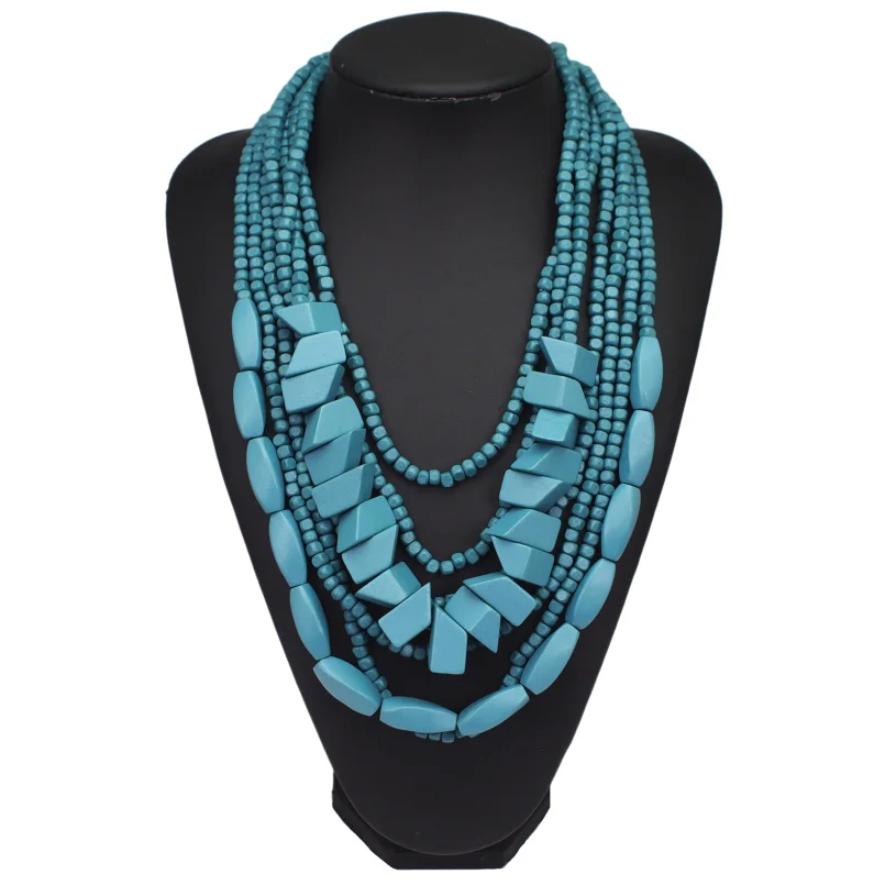 Green Necklaces MANILAI богемное многослойное деревянное ожерелье-чокер с бусинами для женщин ручной работы из бисера массивное ожерелье ювелирные изделия 8 цветов - Окраска металла: Green Necklaces