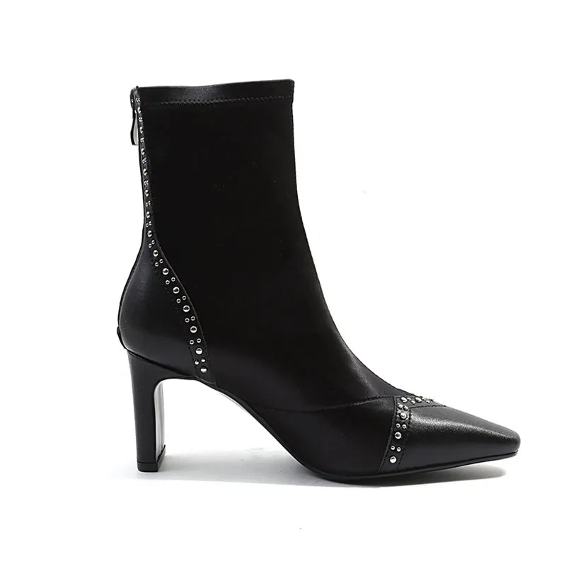 Минутная стрелка весна осень ботильоны из натуральной кожи для женщин на высоком