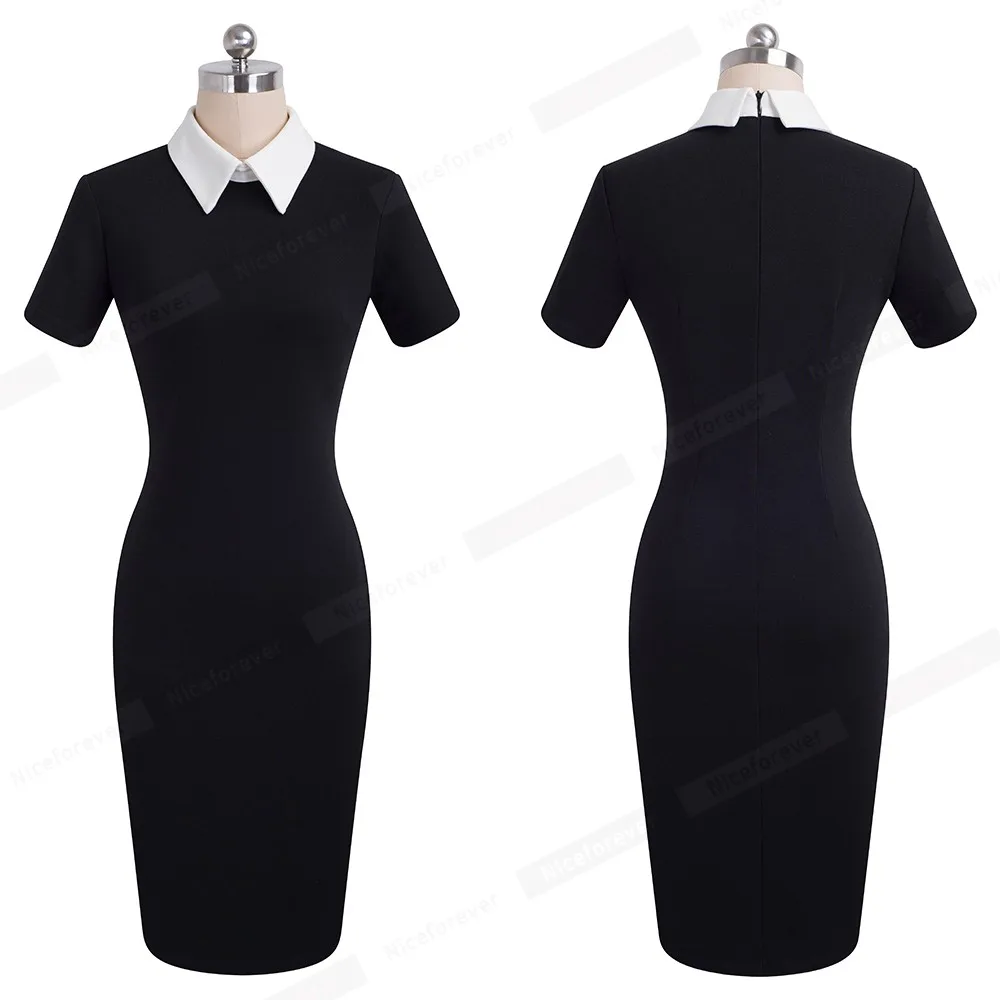 Женское винтажное деловое платье черное облегающее карандаш с коротким рукавом