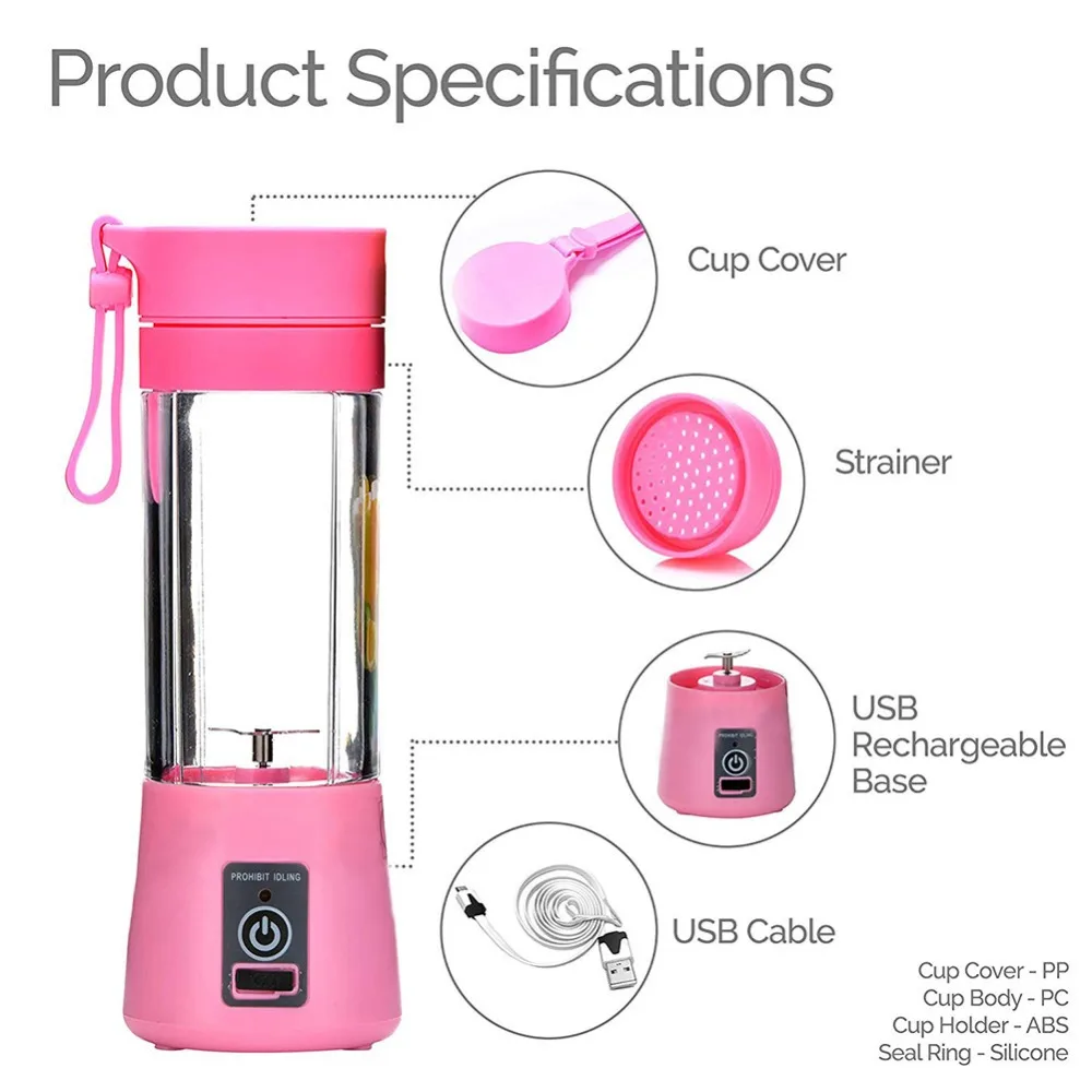 380ML USB Rechargeable Juicer Bottle Juice Maker Cup Orange Lemon Vegetables Fruit Milkshake Smoothie Squeezers Reamers | Дом и сад