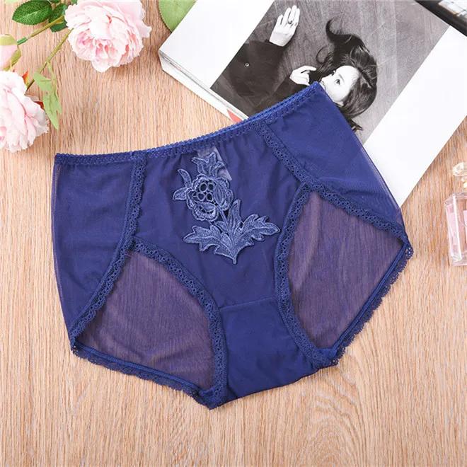 navy blue Новые сексуальные прозрачные сетчатые трусики с вышивкой, женское нижнее белье, прозрачные сетчатые трусики, мягкие прозрачные трусики - Цвет: navy blue