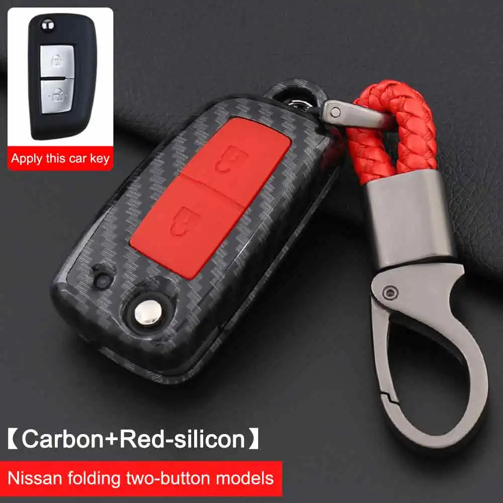 2key-carbonred Силикон из углеродного волокна Автомобильный ключ чехол брелок Резина для Nissan Livina Tiida Nismo 11 X-прицеп аксессуары 2 кнопки дистанционного ключа - Название цвета: 2key-carbonred