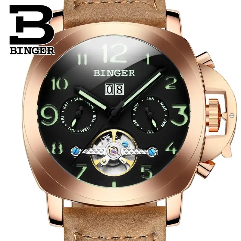 

Switzerland Luxury Brand Men's Watch BINGER Automatic Mechanical Wristwatches Multifunctional Military Stop Skeleton B1169-3