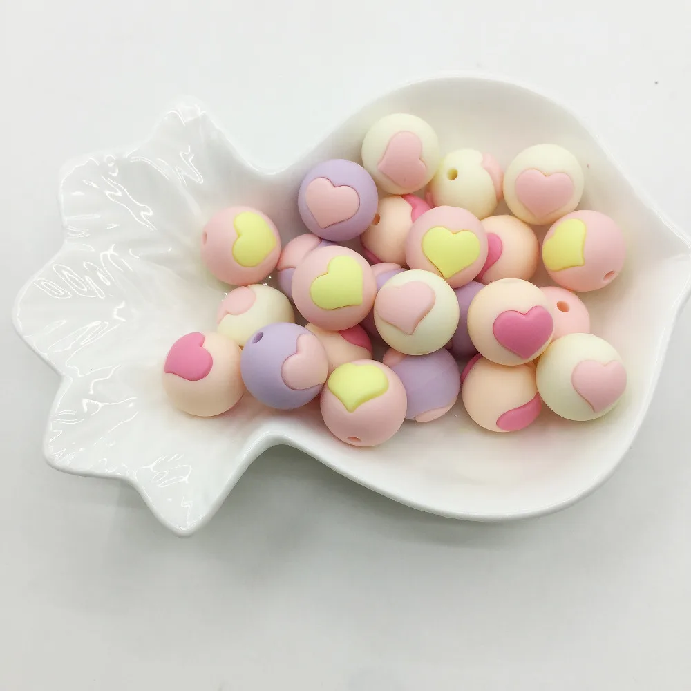 50 шт. круглые силиконовые бусины конфетного цвета в форме сердца 15 мм