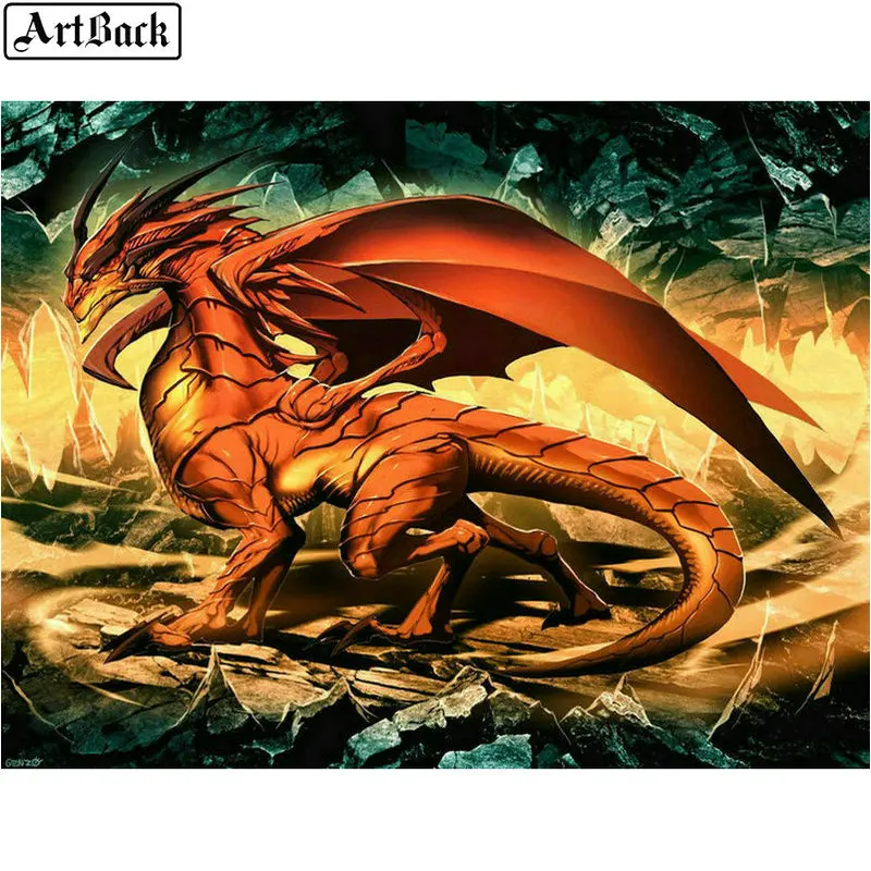 5d diy diamond painting red dragon home decoration 40x50cm full square 3d mosaic animal stick drill embroidered picture | Дом и сад