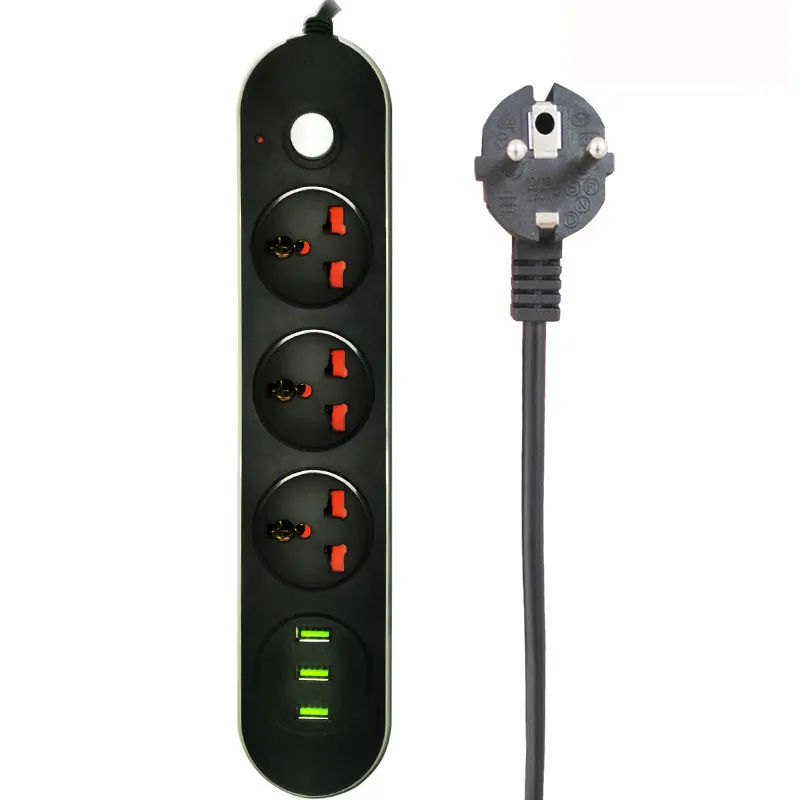 Силовая Лента USB Smart Удлинитель электрический шнур розетка Универсальная Розетка с европейской вилкой Защита от перенапряжения - Цвет: Черный