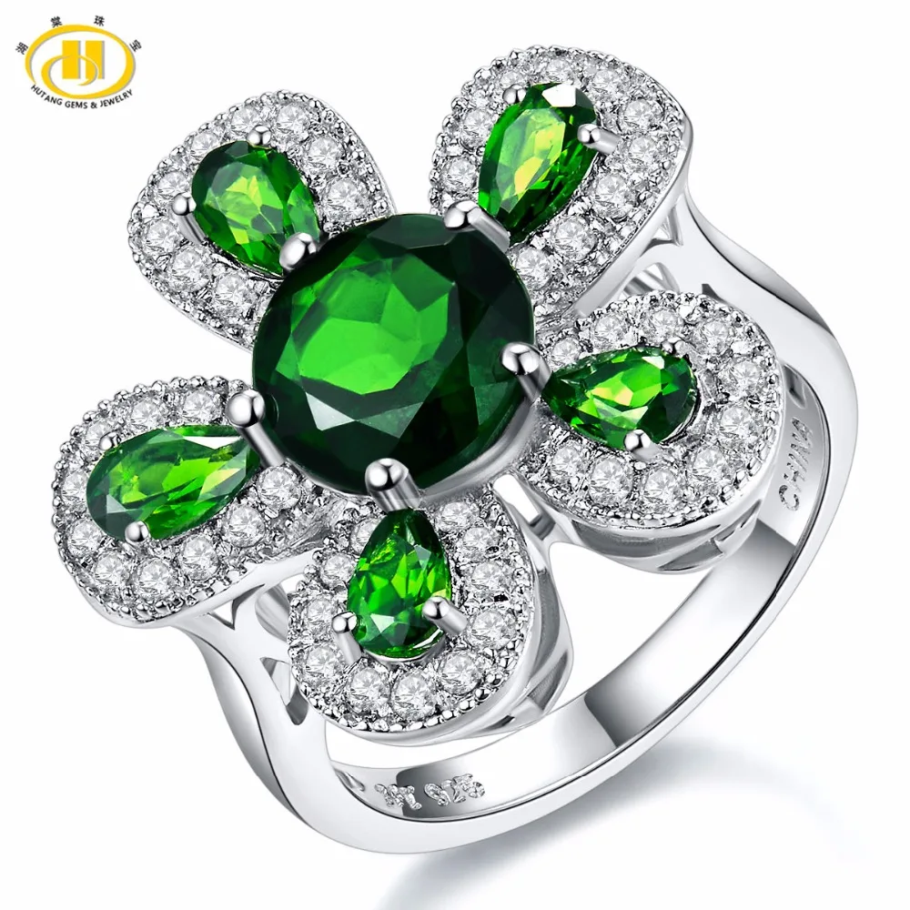 

Natural Chrome Diopside 4.11 Carats 925 Sterling Silver Rings Gemstone Flower Design Fine Jewelry for Women's Best Gift