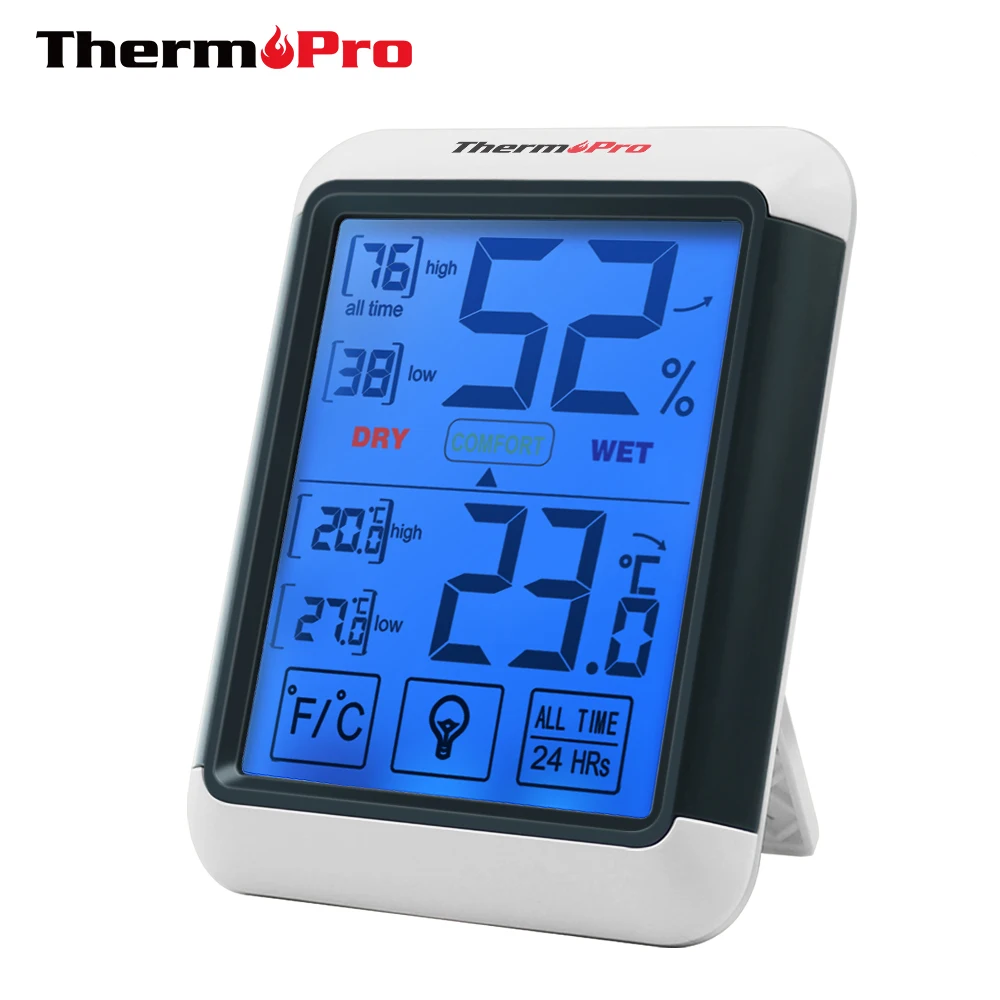 Thermopro TP55 цифровой гигрометр Термометр комнатный термометр с сенсорным экраном и подсветкой датчик влажности