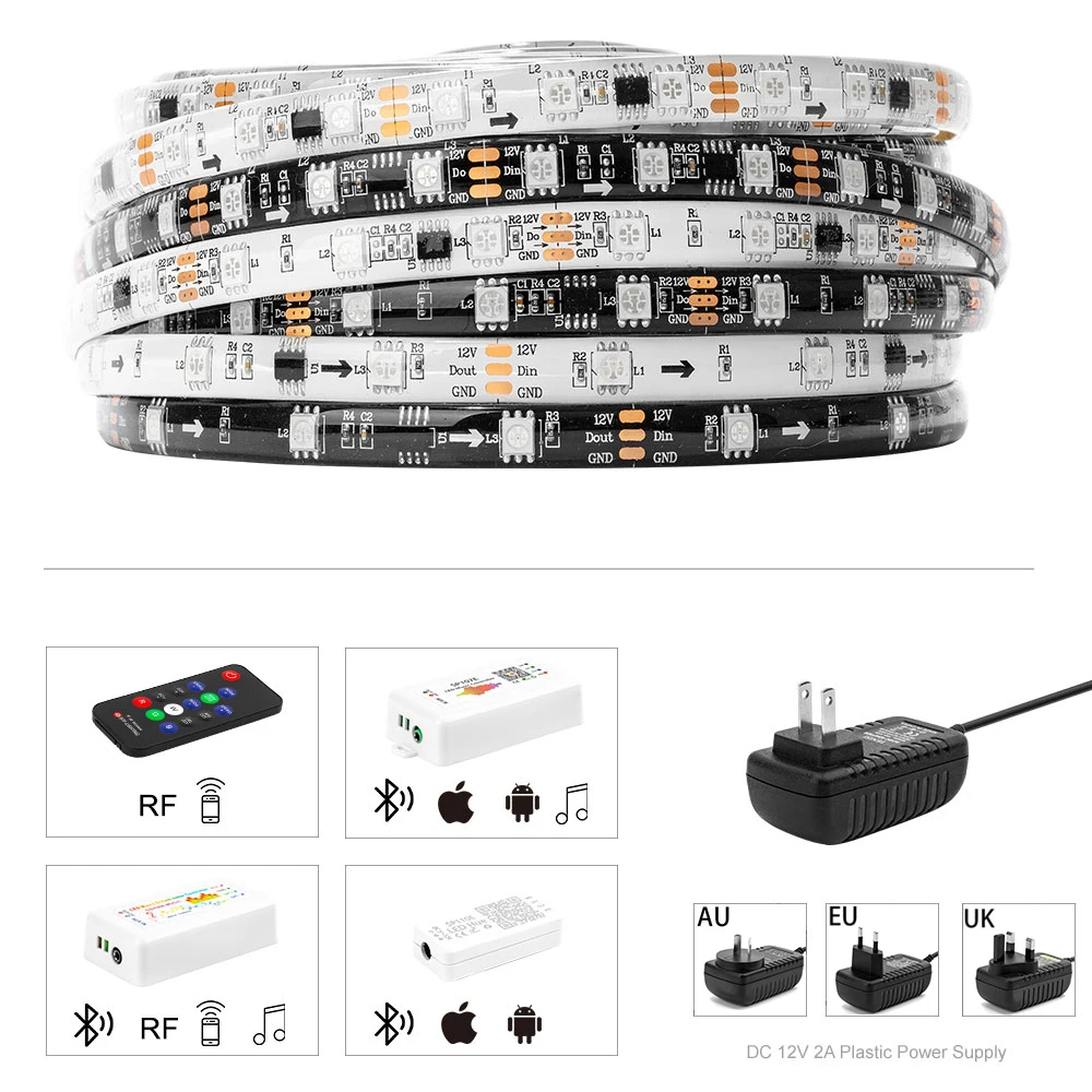 DreamColor набор светодиодных лент 5 м SMD 5050 RGB набор встроенных IC DC12V 150 Светодиодная лента с RF/APP светодиодный контроллер Синхронизация с музыкой IP65