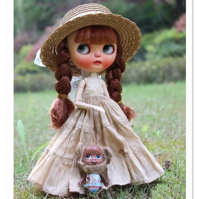 Винтажная круглая кукольная шляпа-котелок, шапки для куклы Blythe, модная кружевная соломенная шляпа ручной работы для Blyth Sharon 1/3, аксессуары для куклы BJD