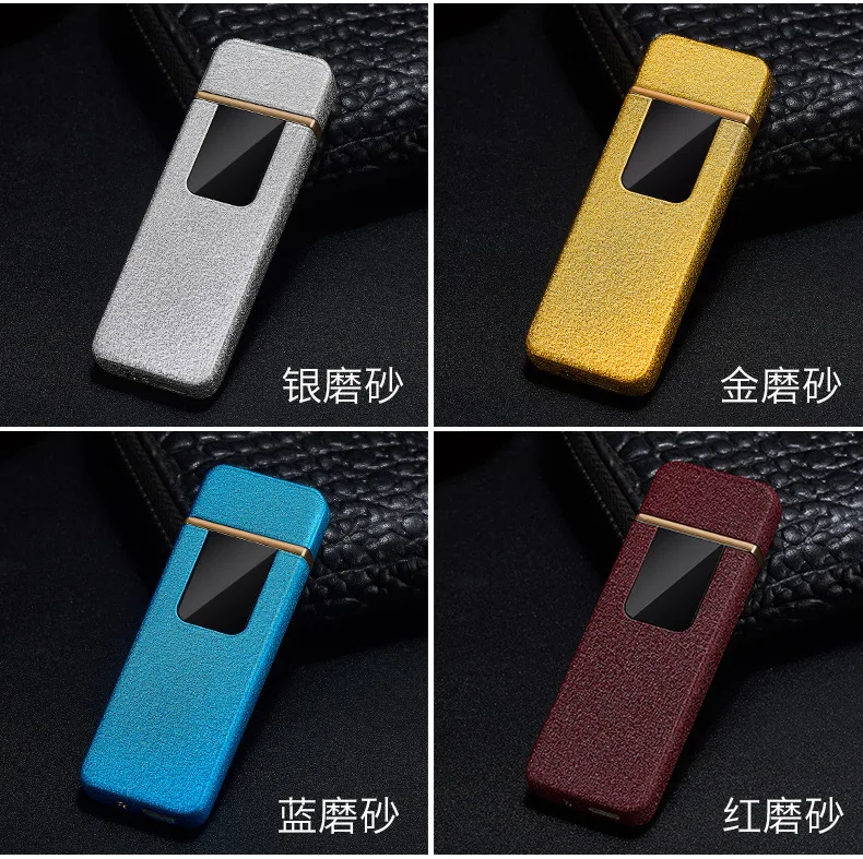 USB зарядка Личность Ультра-тонкий Зажигалка двухсторонняя Электронная зажигалка металлический подарок Зажигалка
