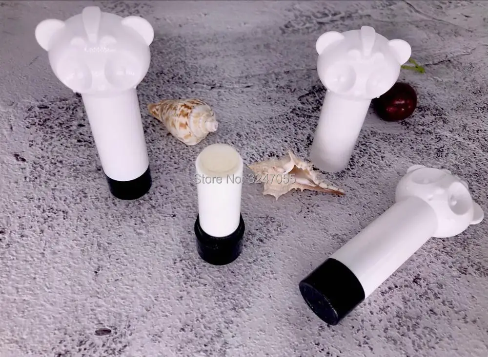 

12.1mm Creative Cute Empty Lipstick Tube,White Panda Shape Beauty Makeup Lip Balm Refillable Container,Plastic Lip Rouge Storage