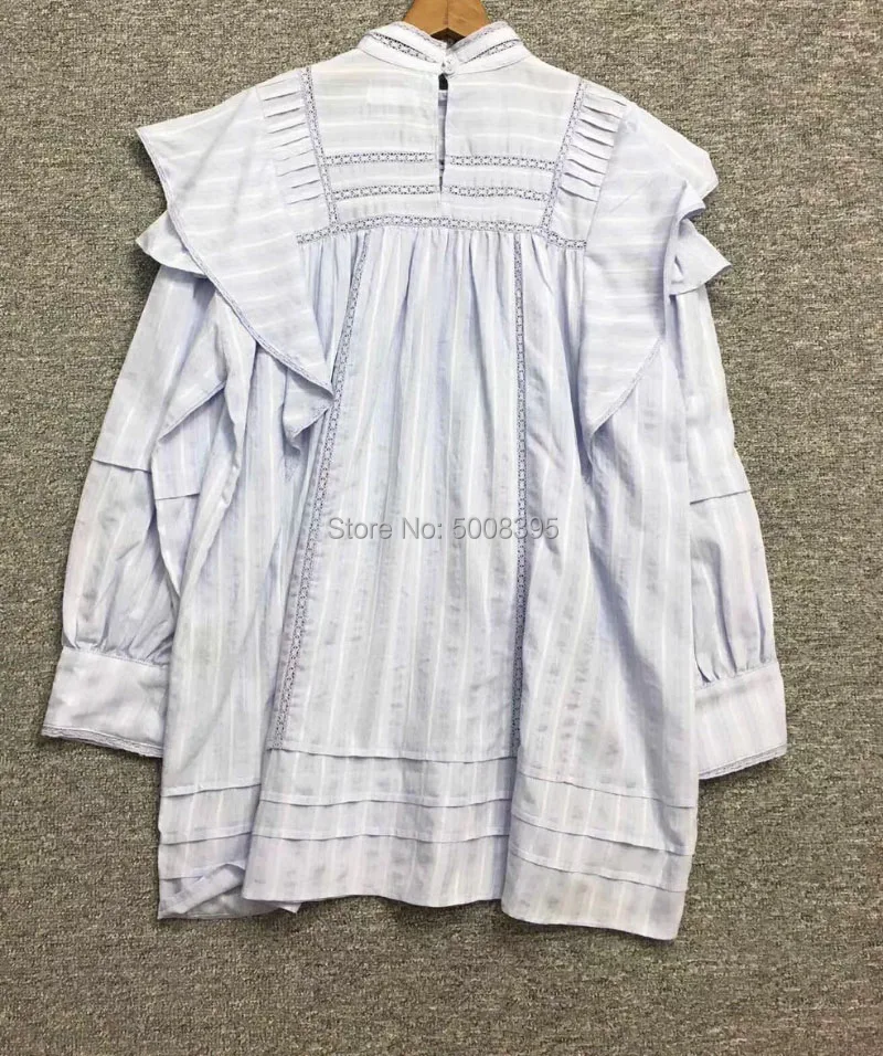 Woman Embroidered COTTON Mini DRESS lace stand collar Drop shoulder Ruffled Long Puff Sleeves