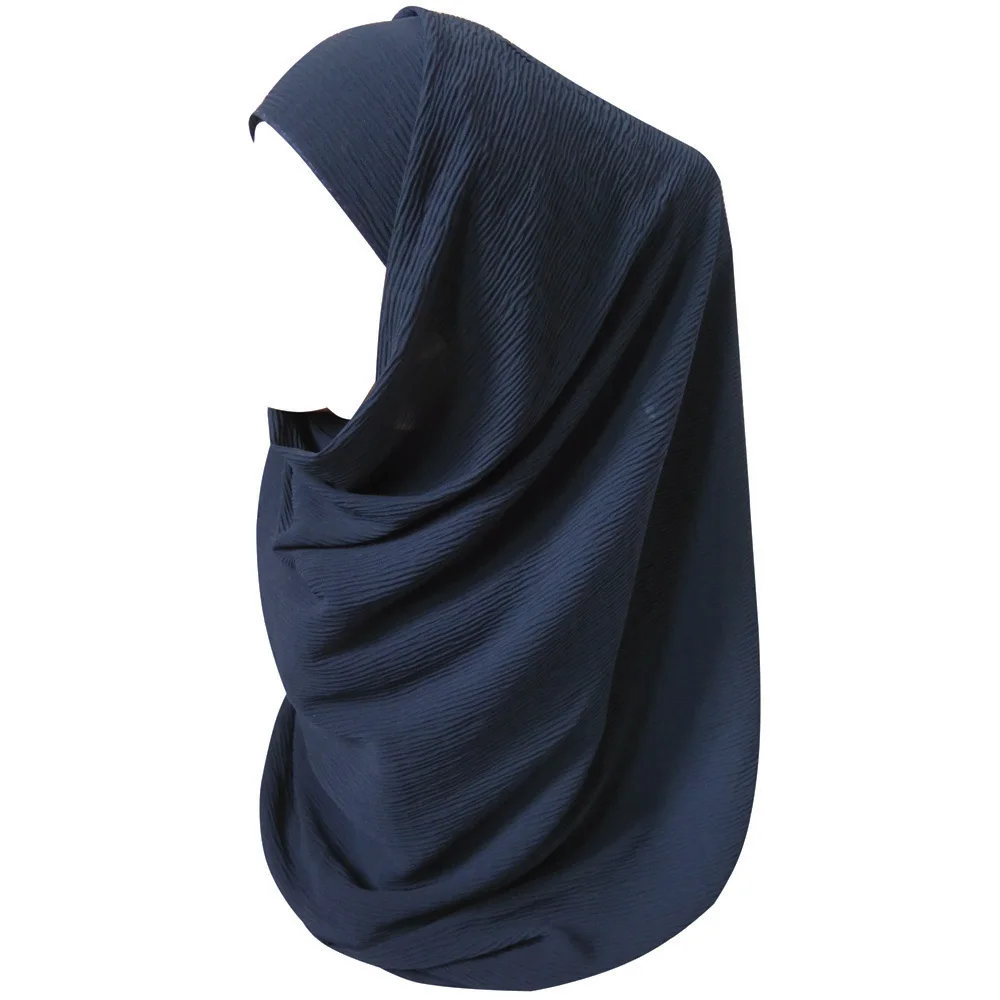 19 navy blue Жемчуг пузырь шифон мусульманский хиджаб шарф платок обёрточная бумага морщин плиссированные полосы большой размер простые цвета - Цвет: 19 navy blue