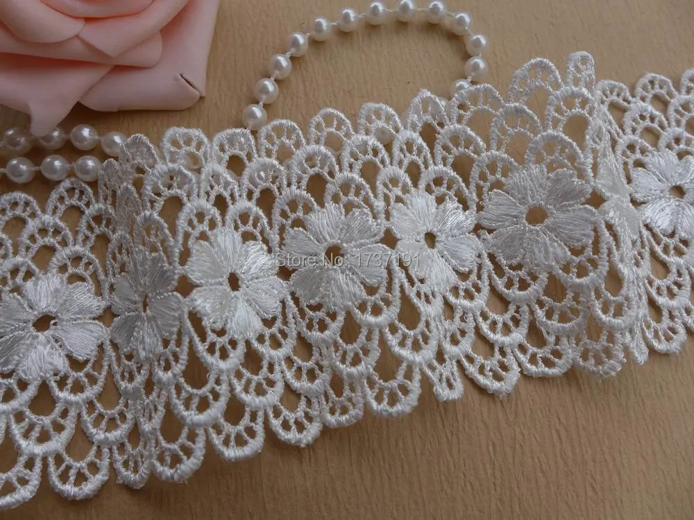 

2.56 inch Chic Venise Flower Lace Trim, Trendy White Hollowed Lace Trim for Bridal, Sashes, Bedding, Summer Dresses, Handbags
