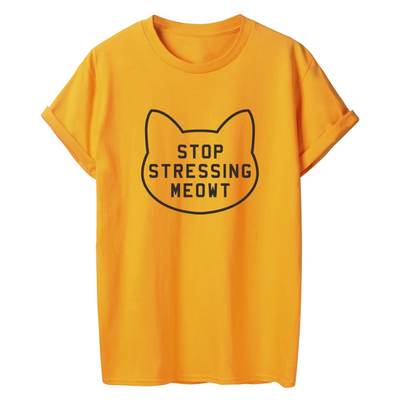 ONSEME/забавные хлопковые футболки футболка с надписью Stop undering Meow Женская милая