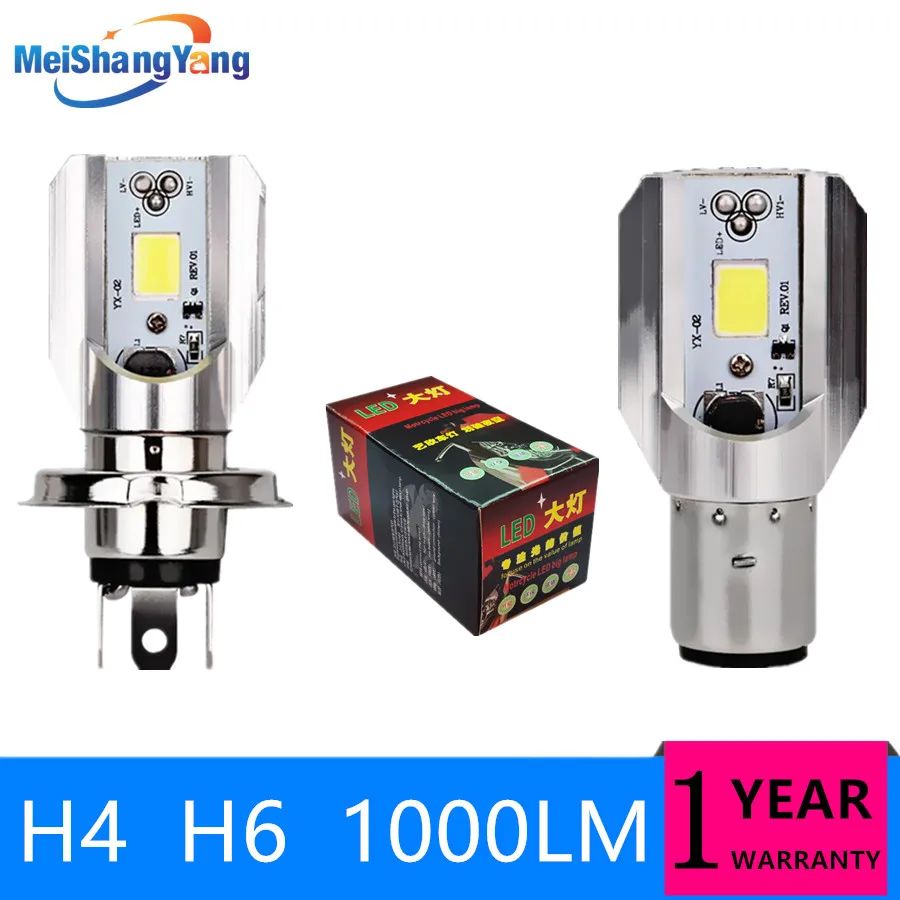 Светодиодные лампы для мотоциклетных Фар H4 H6 COB Led 1000LM BA20D лампа ближнего и