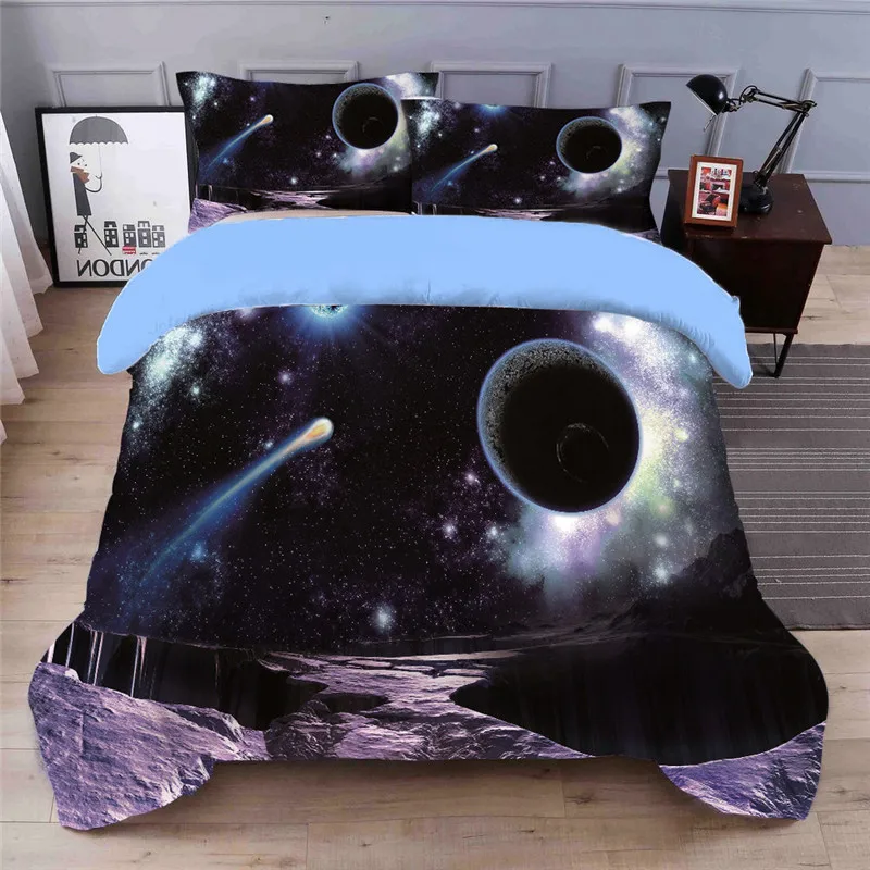 

Galaxy 3D Printing Never Fade Outer Space Quilt cover with 2 Matching Pillow shams Bed sheet Twin Full Queen King Russian size