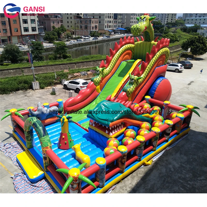 17118m large dragon mascot inflatable fun city factory price bouncer castle customized printed jumping castle inflatable