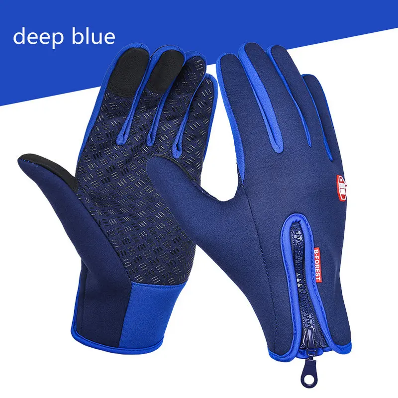 winter deep blue Зимние уличные спортивные ветрозащитные перчатки, водонепроницаемые термальные велосипедные перчатки для мужчин и женщин, мотоциклетные перчатки для вождения, пешего туризма, катания на лыжах - Цвет: winter deep blue