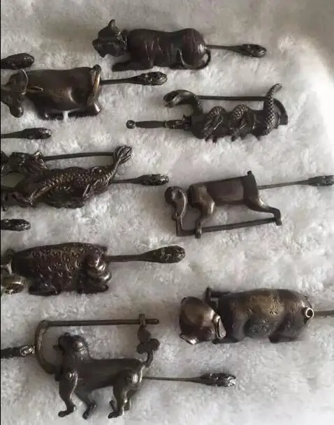 WBY старая китайская народная домашняя Бронзовая статуя зодиака 12 лет собирает