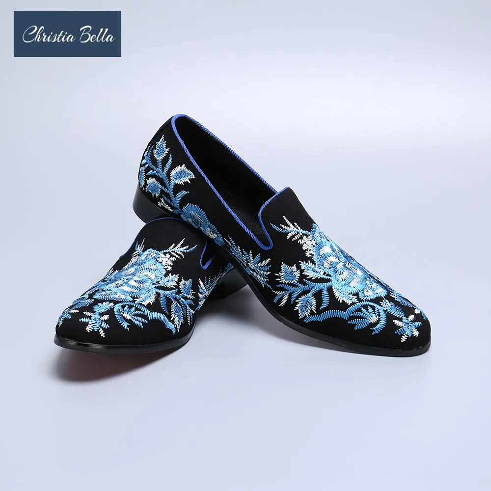 

Christia Bella Suede Leather Embroidery Men Loafers New Fashion Simplicity Large Size Slip on Round Toe Formal Men Dress Shoes