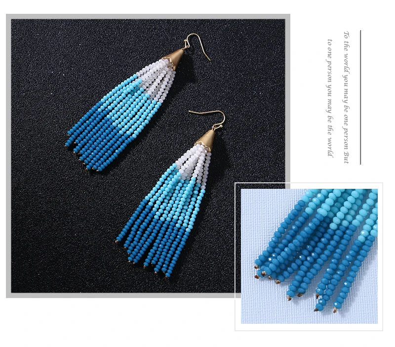 Badu Длинные бусы серьги с кисточками Для женщин богемные Разноцветные кристаллы этнические сережки в виде капелек вечерние, ювелирное изделие, подарок для девочек