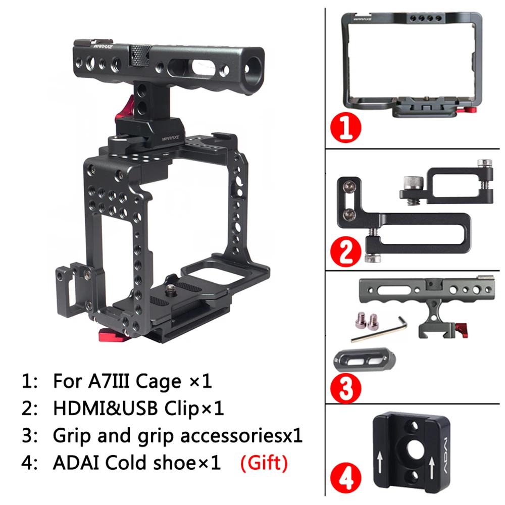 WARAXE DSLR Camera Cage with Quick Release NATO Handle for Sony A7II /A7SII /A7MII /A7RII /A72 Extension Kit-2851 | Электроника
