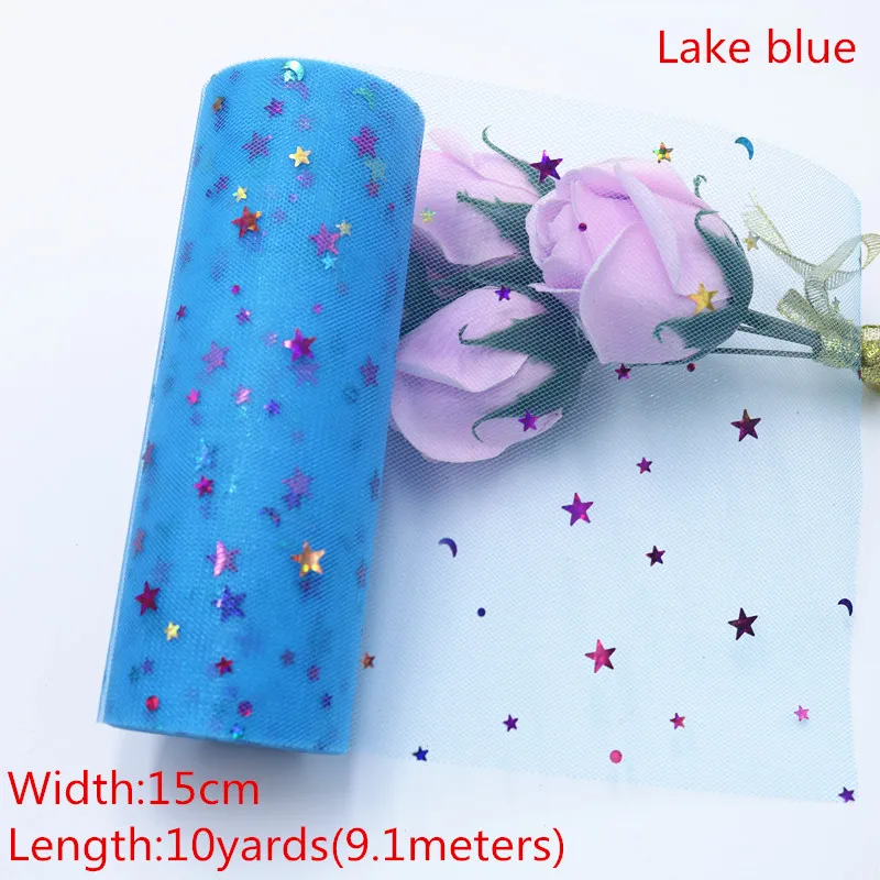 Lake blue Сверкающая Тюлевая юбка-пачка с радужной звездой для настольного бегуна, стула, ленточки с бантом для свадебной вечеринки, украшения для дня рождения с изображением единорога - Цвет: Lake blue