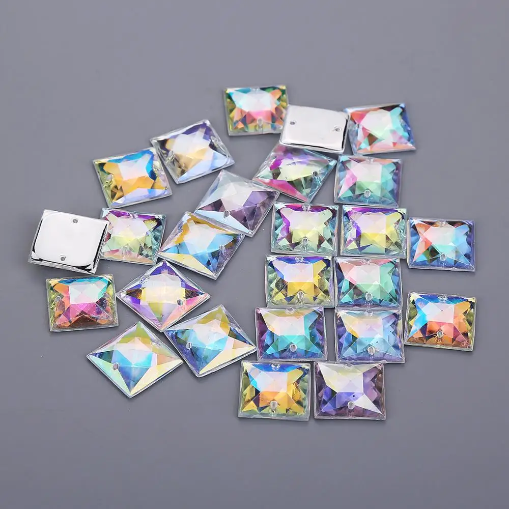 

TPSMOC AB Crystal Color 10mm 15mm Square Acrylic Sew On Rhinestone Flatback Beads with two holes DIY clothes accessories