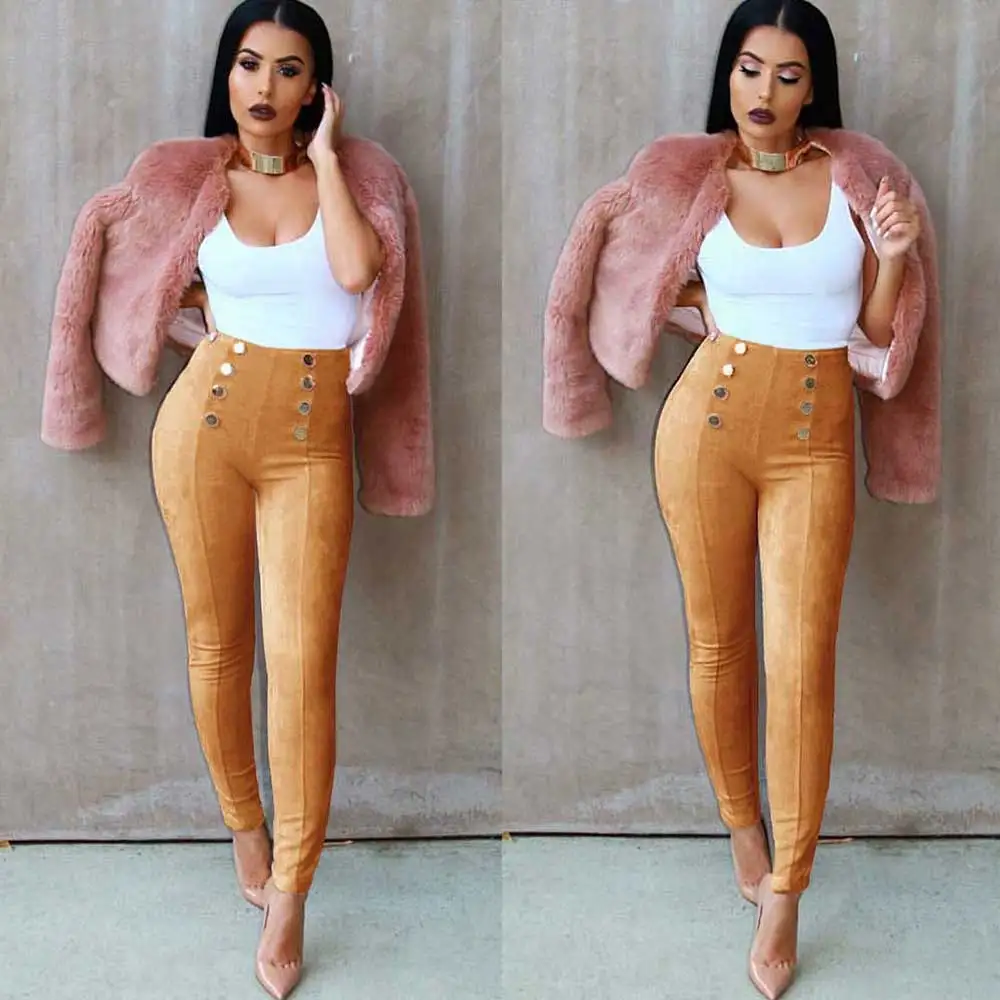 Офисные женские туфли Highstreet Кнопка Украшенные узкие Высокая талия штаны из