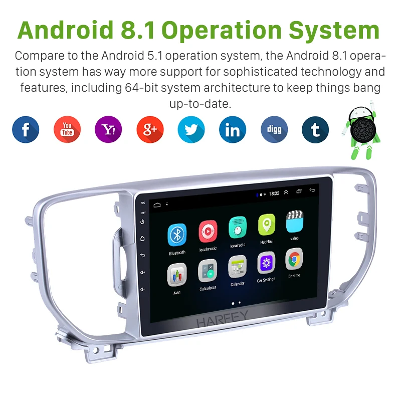 Harfey Android 8 1 9 ''HD сенсорный gps навигатор для 2016 2017 KIA KX5 Sportage с wifi 3g Bluetooth