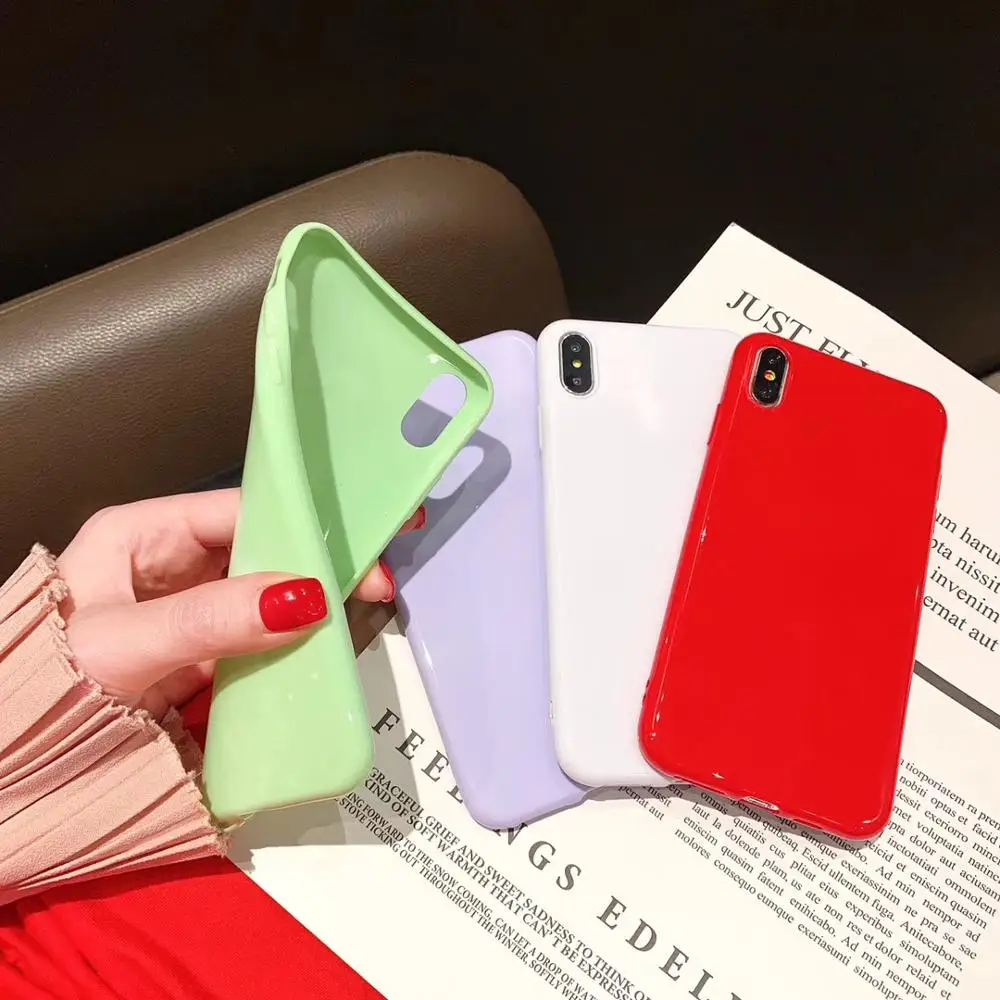 Candy Color Glossy Soft Silicon Cover for iPhone X XR XS Max Capa Fundas 8 7 6 6S Plus Plain Case Hoesjes |