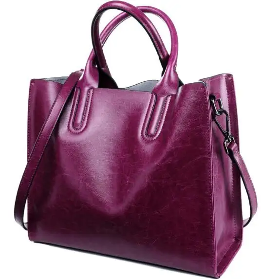 Purple Red Сумки из натуральной кожи для женщин, офисные женские большие сумки, белые и черные модные дизайнерские женские сумки из натуральной кожи - Цвет: Purple Red
