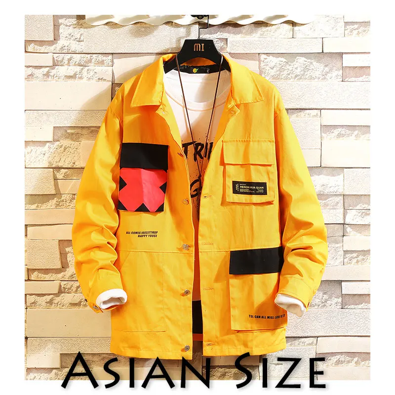 Yellow(AsianSize) Privathinker, японские осенние мужские черные куртки, модные мужские пальто с карманами, пэчворк, мужская повседневная куртка, верхняя одежда - Цвет: Yellow(AsianSize)