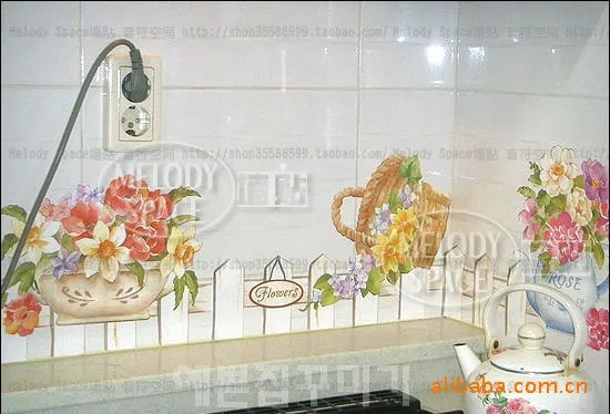 PVC стены наклейки кухня пастырской стиль обои РОЗА-Плитка наклейки-стикеры LD822AB |