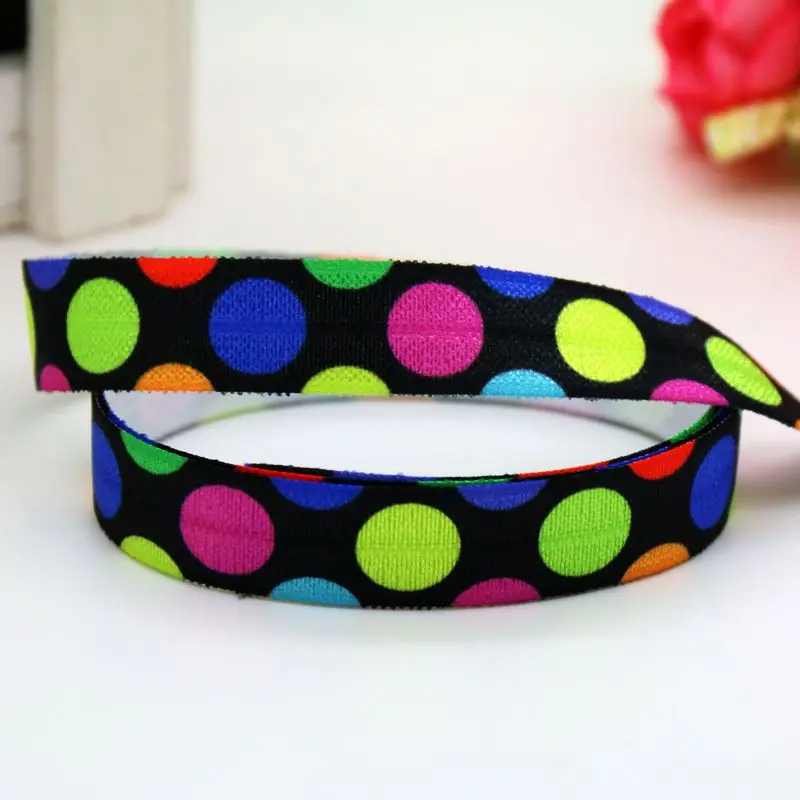 Лента для волос эластичная в горошек 5/8 дюйма B1401|fold elastic|printed foe elasticfoe printed |