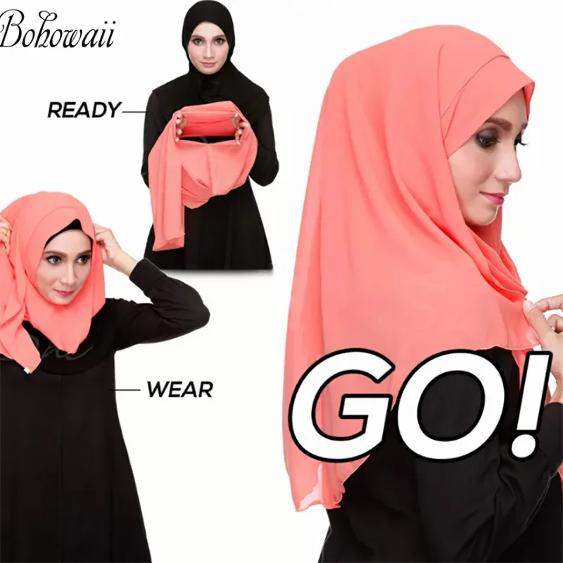 BOHOWAII шифоновый головной шарф мгновенный Мусульманский Хиджаб Jilbab готовый к