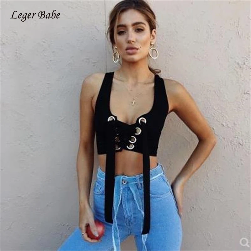 Женский укороченный топ на шнуровке Leger Babe черный белый без рукавов лето|Майки| |