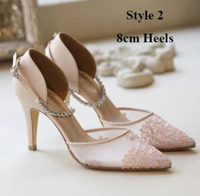 Pink style 2 Г. свадебные туфли для невесты с острым носком и кружевом цвета шампанского свадебные туфли-лодочки на тонком каблуке 8 см с ремешком и пряжкой на ремешке красивые атласные туфли - Цвет: Pink style 2