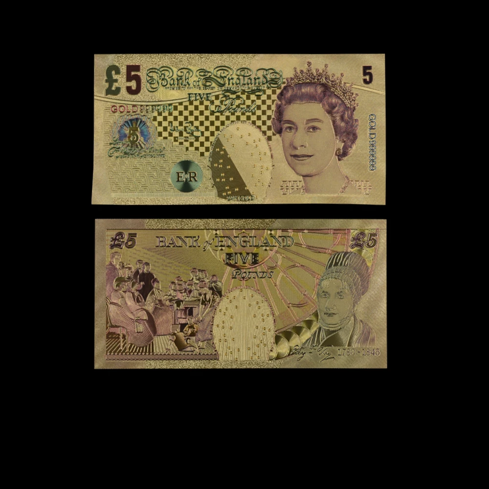 10pcs/lot Gorgeous United Kingdom Banknote 5 Pound Bill Gold 24K Collection of Decorative Gifts | Дом и сад