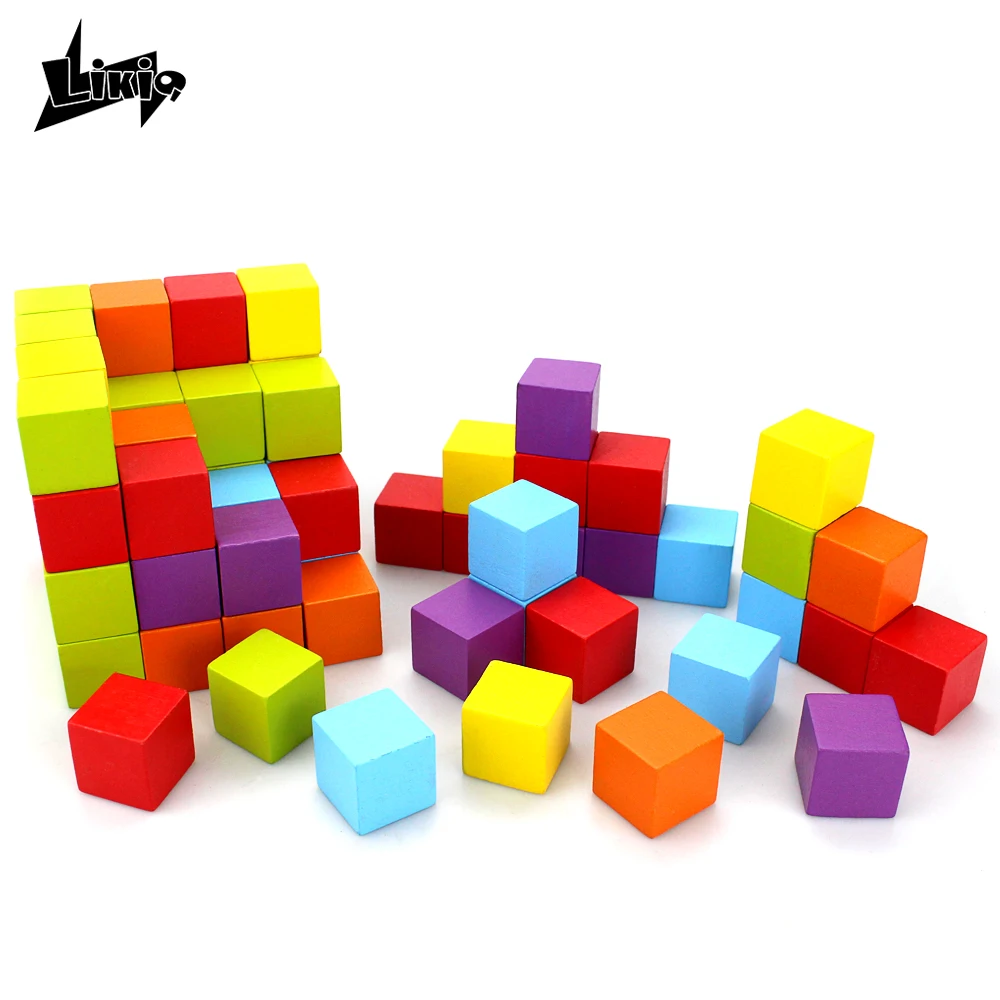 Likiq 100 шт. DIY красочные деревянные строительные cube деревянный блок куб кирпич