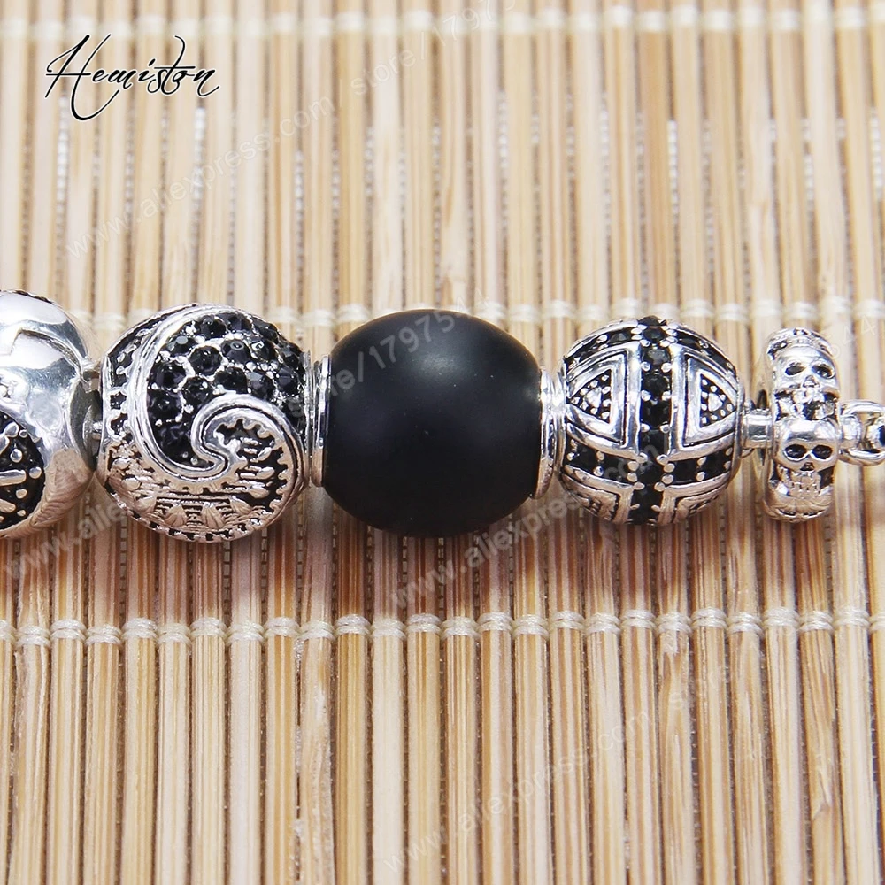 Томас KM браслет из бисера с поперечным маори черный обсидиан бусины фиксатор в