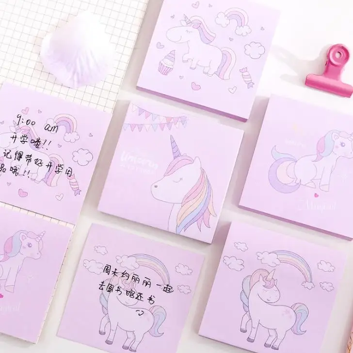 1 шт. Kawaii Радужный Единорог квадратные бумажные блокноты для записей клейкие