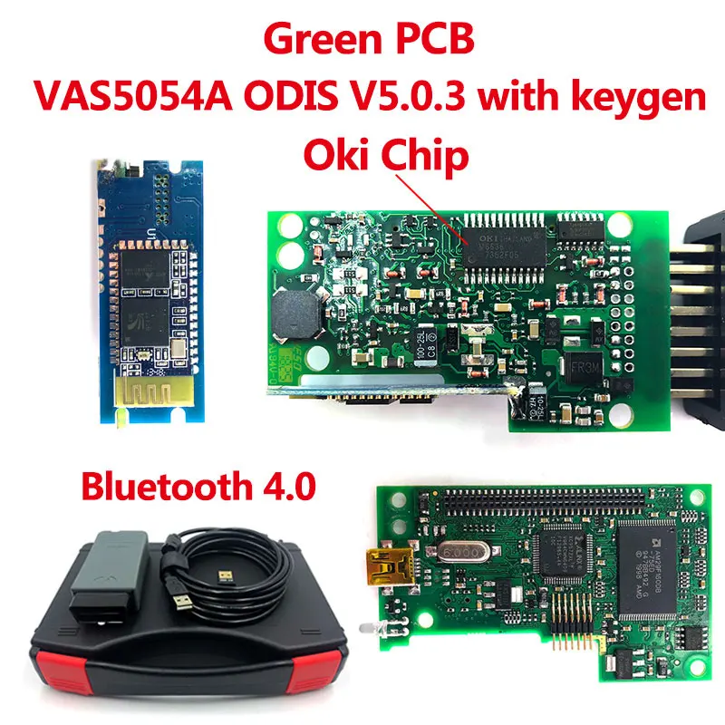 Green PCB Новейший VAS 5054A ODIS V5.1.3 Keygen OKI полный чип Bluetooth 4,0 AMB2300 VAS5054A VAS5054 UDS для VAG диагностический инструмент - Цвет: Green PCB