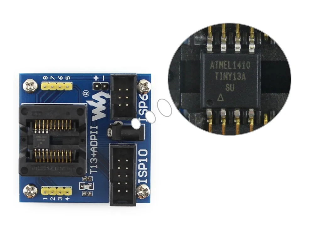 T13 + ADPII ATtiny13 ATtiny12 ATtiny15 ATtiny25 ATtiny45 SOIC8 (208 mil) Программирование адаптер тестовое