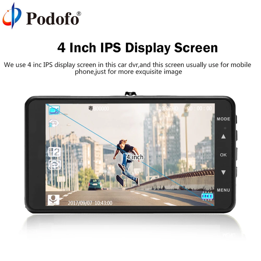 Podofo 4 &quotАвтомобильная DVR камера Full HD 1080P Dashcam двойной объектив регистратор видео g