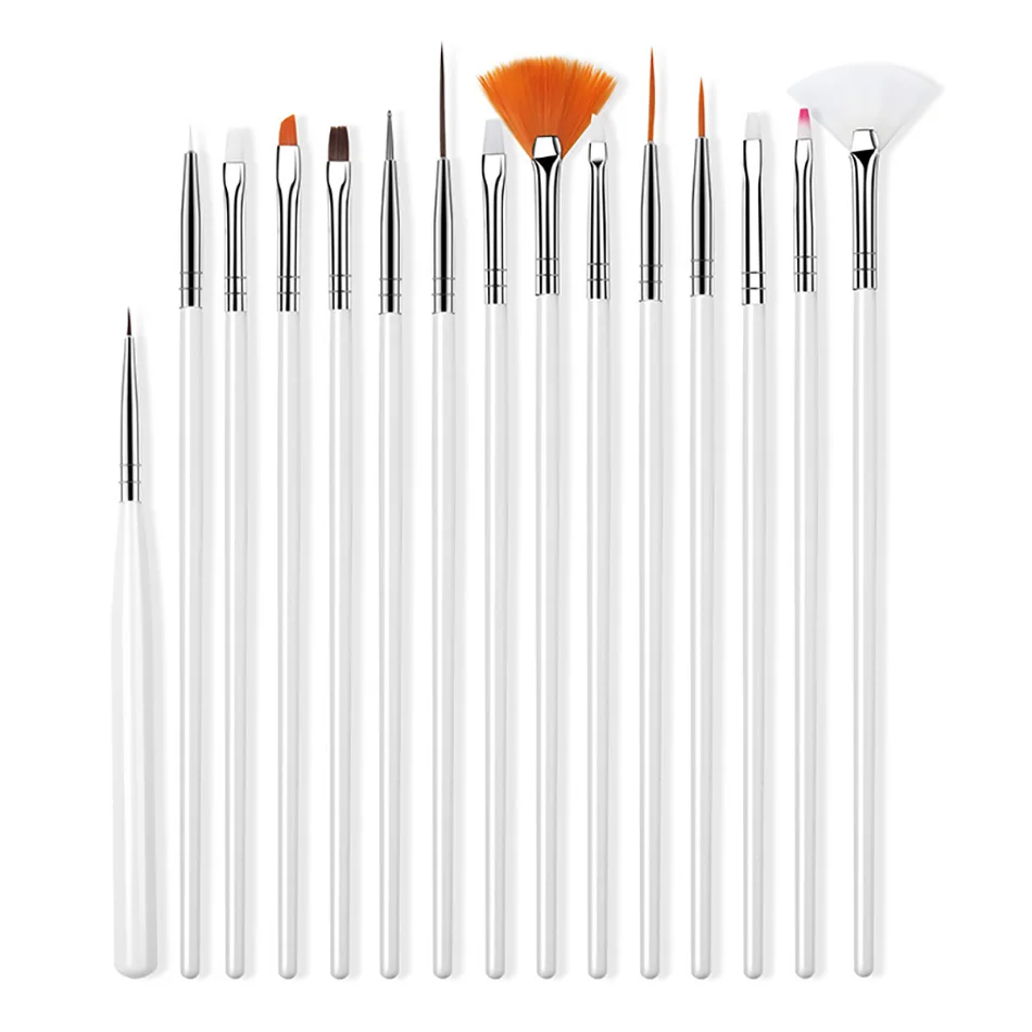 15 Pcs White ROHWXY ногтей искусство кисти для маникюра живопись цветочный Рисунок линии сетка полоса акриловая УФ гель ручка советы из серии «сделай сам» дизайн ногтей Кисти Набор - Цвет: 15 Pcs White
