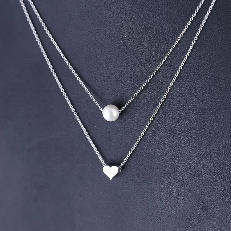 

Daisies Pure 925 Sterling Silver Jewelry Double Layer Pearl&Heart Shape Pendants&Necklaces Collar Colar De Plata